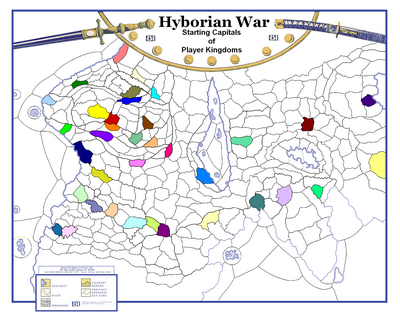 Hyborian War Starting Capitals of Player Kingdoms Map